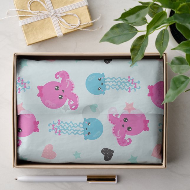 Papel De Seda Animales marinos, vida marina, pulpo, medusas, cor (Regalo )