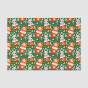 Papel De Seda Animales Navideños del Bosque Adorables, Calcetine