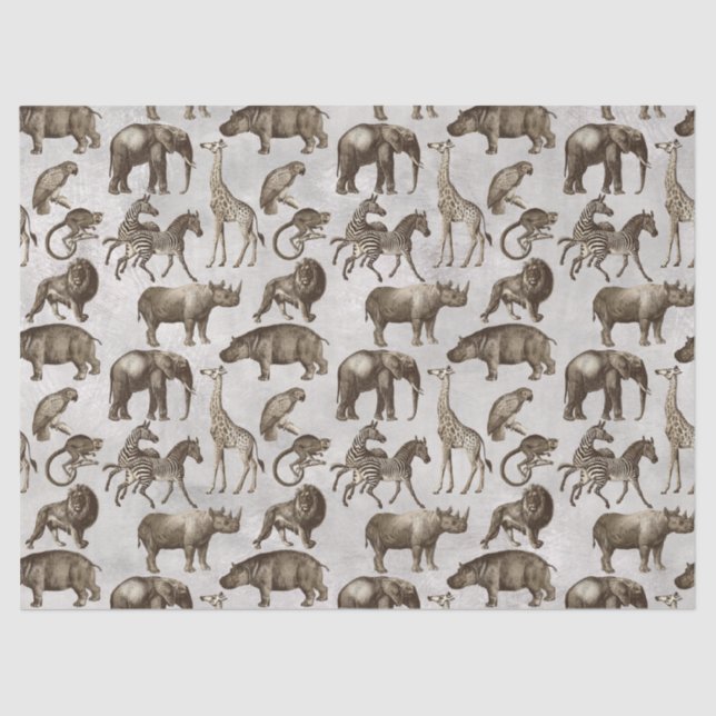 Papel De Seda Animales Safari en desenlace gris claro (Anverso)