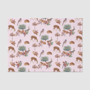 Papel De Seda Animales y aves de Woodland iluminan el fondo rosa