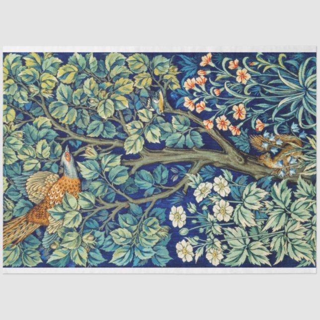 Papel De Seda Animales y flores, bosque, William Morris (Anverso)