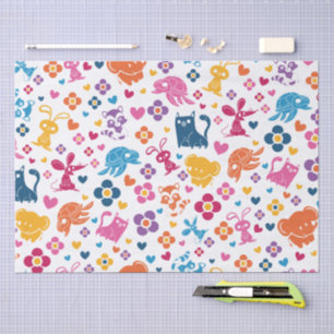 Papel De Seda Animales y flores de colores lindos Patrón
