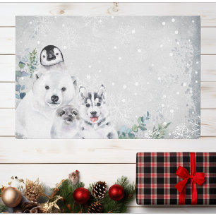 Papel De Seda Animalito bebé ártico de Navidad con nieve de invi