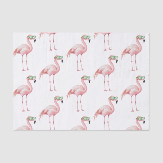 Papel De Seda Aniversario del Flamingo Rosa Verde (Anverso)