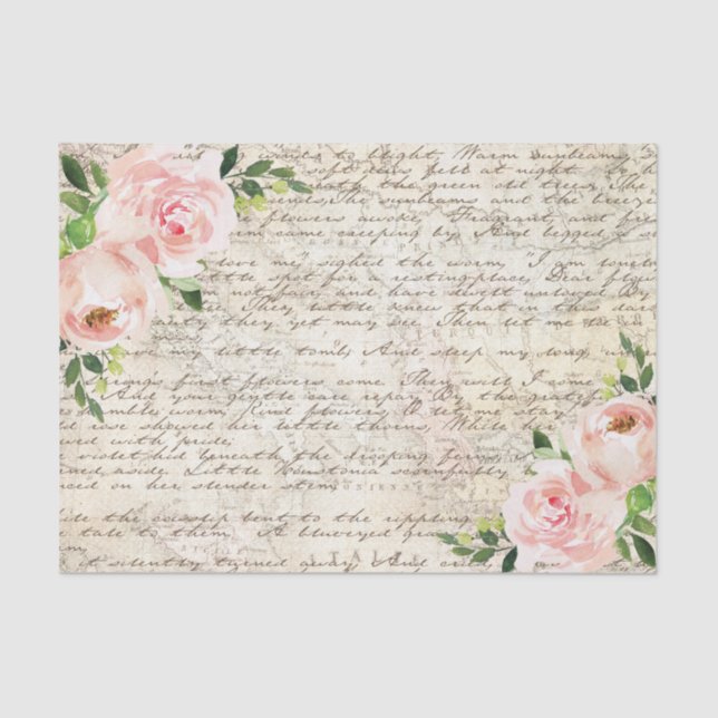 Papel De Seda Antigua carta de desalojo de Rosas florales france (Anverso)