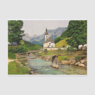 Papel De Seda Antigua iglesia y puente en Baviera, Alemania