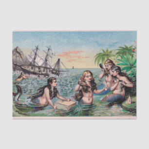 Papel De Seda Antigua nave del tesoro de sirenas victorianas vin