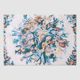 Papel De Seda Antigua Roma Italiana Floral Mosaica Azul Decoupag
