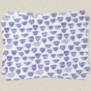 Papel De Seda Antigua taza de té azul vintage acuarela