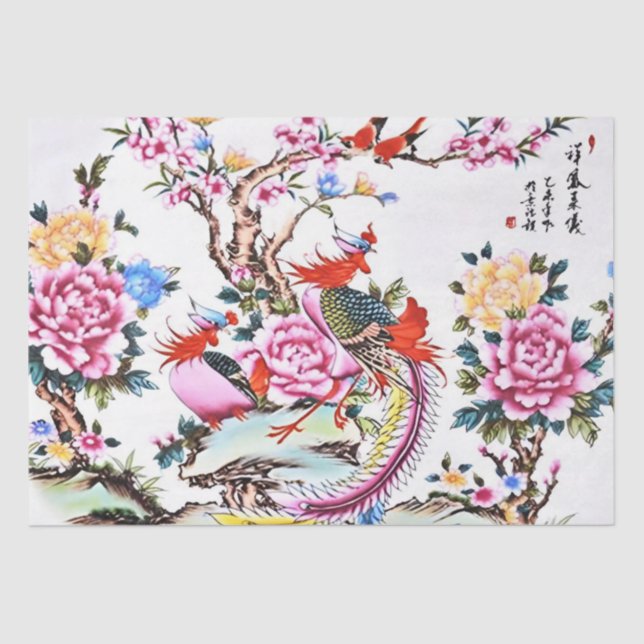 Papel De Seda Antiguas Aves Florales Chinas Decoupage Chinoiseri (Anverso)