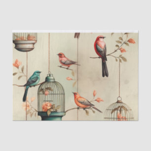 Papel De Seda Antiguas jaulas vintage y desenlace de aves