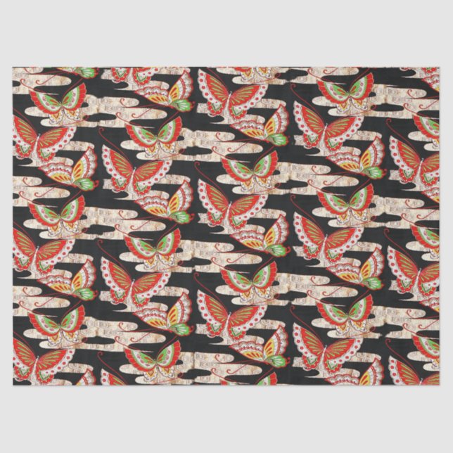 Papel De Seda ANTIGUAS MARIPOSAS JAPONESAS LLAMADAS Negras (Anverso)