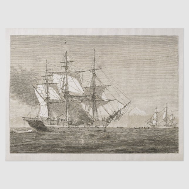 Papel De Seda Antiguo barco de vela viejo Beige (Anverso)