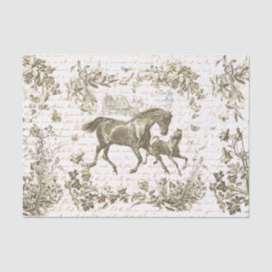 Papel De Seda Antiguo Caballo Vintage Beige Toile Floral Escritu