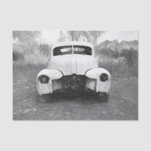 Papel De Seda Antiguo Coche Rústico Arte Blanco Y Negro