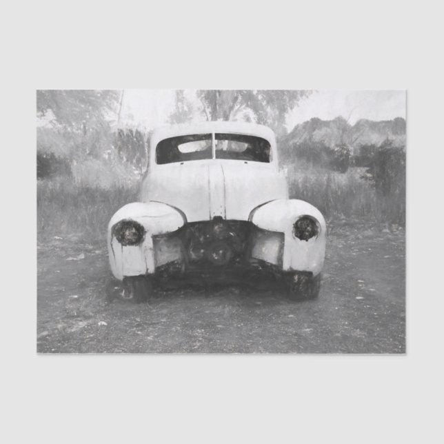 Papel De Seda Antiguo Coche Rústico Arte Blanco Y Negro (Anverso)