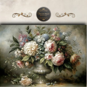 Papel De Seda Antiguo Decoupage de Ramo Floral en Pastel