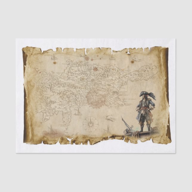 Papel De Seda Antiguo mapa pirata Pirata del desenlace caribeño (Anverso)