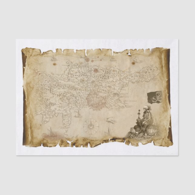 Papel De Seda Antiguo mapa pirata Skeleton Skull Bones Bandera D (Anverso)
