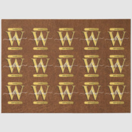 Papel De Seda Antiguo Monograma Faux Leather & Gold Cumpleaños