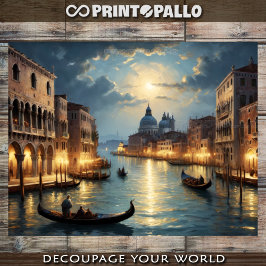 Papel De Seda Antiguo paisaje costero de Venecia sobre el canal