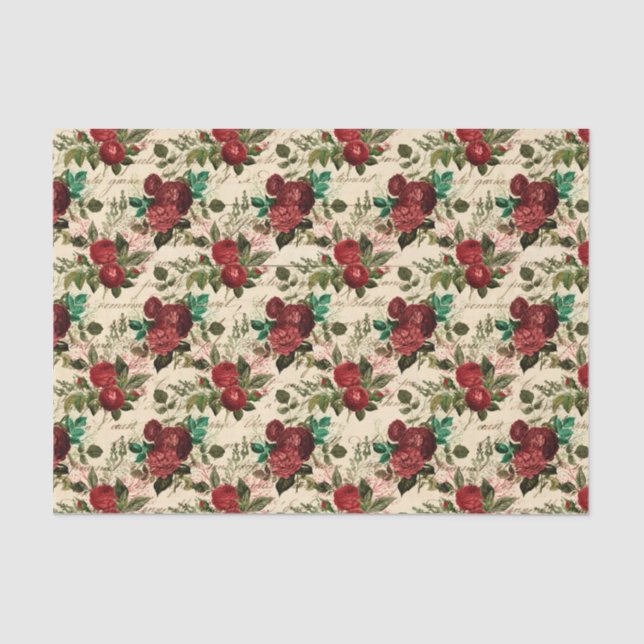 Papel De Seda Antiguo patrón de rosa roja estilo clásico (Anverso)