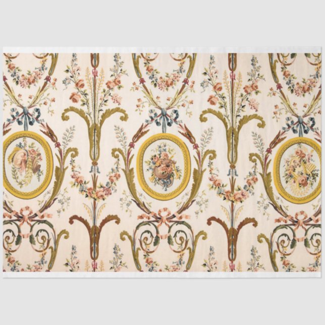 Papel De Seda Antiguo Rococo Floral Gold Cream Decoupage (Anverso)
