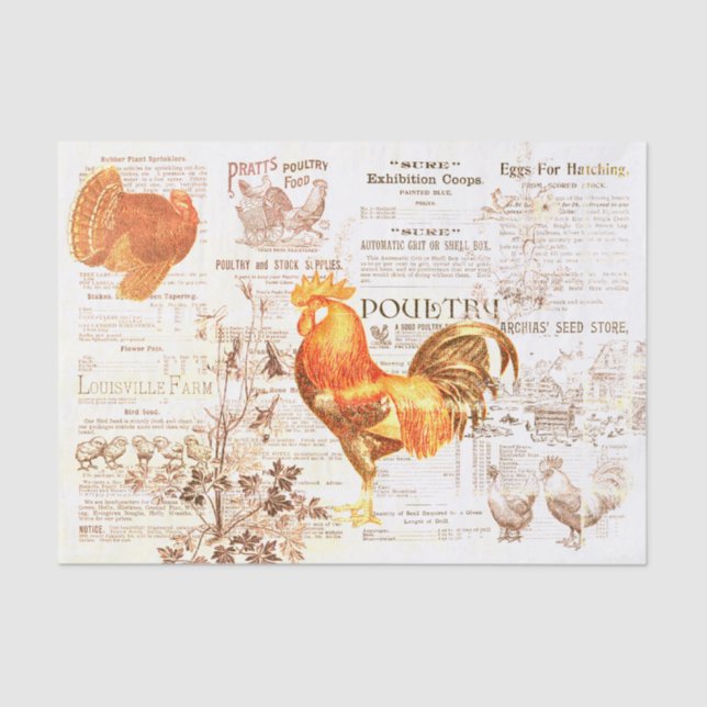 Papel De Seda Antiguo Rooster Horticulture Ads Ephemera Grunge (Anverso)