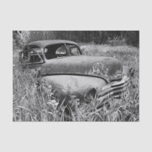 Papel De Seda Antiguo Rústico Negro Y Blanco Coche Viejo Antiguo