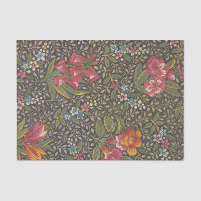 Papel De Seda Antiguo toile francés de Jouy ramas florales de lo (Anverso)