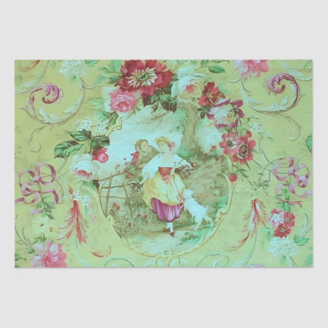 Papel De Seda Antiguo Toile Victoriano Sage Green Decoupage (Anverso)