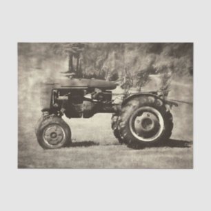 Papel De Seda Antiguo Tractor de Granja Rural Sepia Vintage