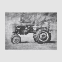 Antiguo Tractor De Granja Rústico En Blanco Y Negr