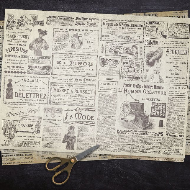 Papel De Seda Antiguos Anuncios Franceses Ephemera Beige (Subido por el creador)