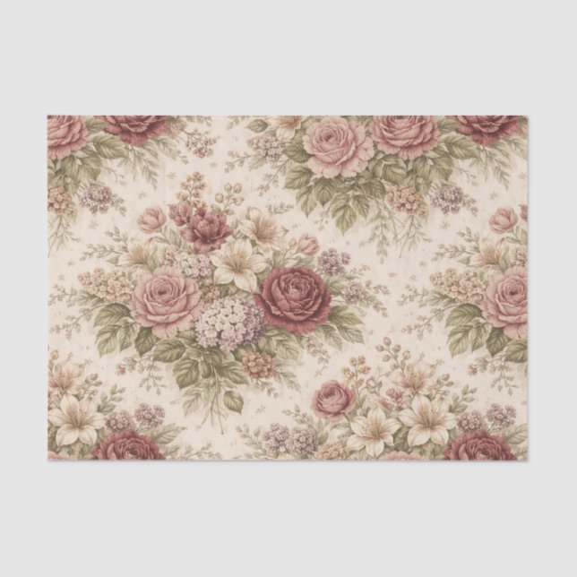 Papel De Seda Antique Blush Rose Garden Pattern (Anverso)