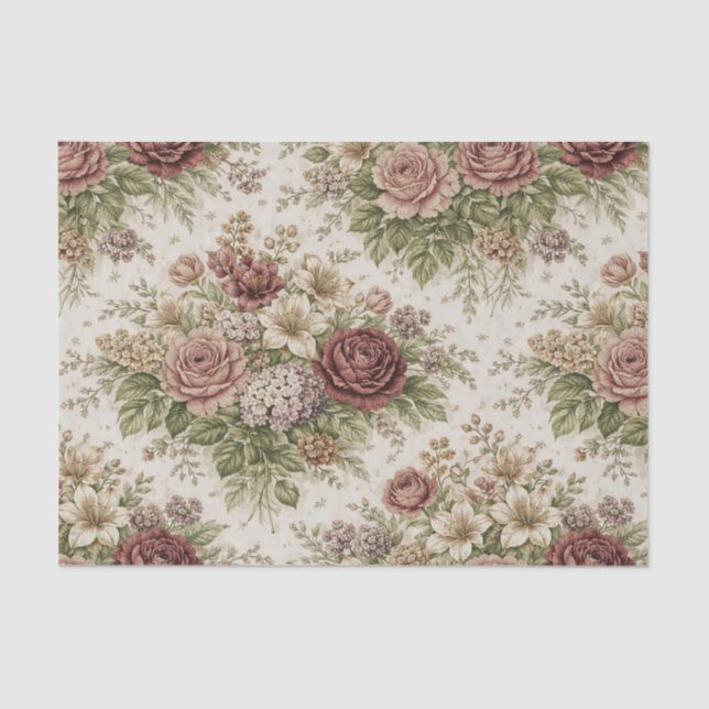 Papel De Seda Antique Blush Rose Garden Pattern (Anverso)