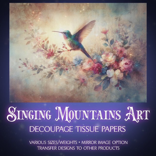 Papel De Seda Antique Botanical Hummingbird Art Decoupage (Subido por el creador)