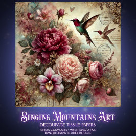 Papel De Seda Antique Charm Hummingbirds and Flowers Decoupage