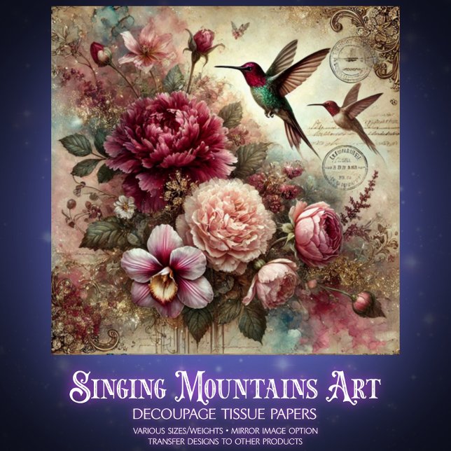 Papel De Seda Antique Charm Hummingbirds and Flowers Decoupage  (Subido por el creador)