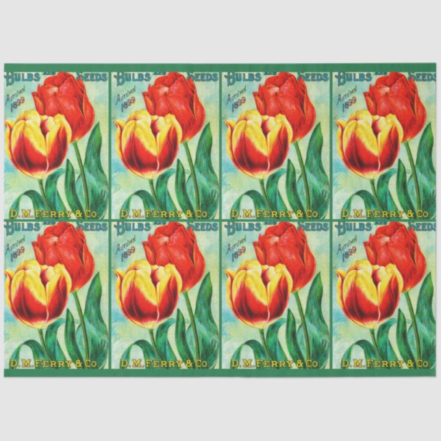 Papel De Seda Antique Garden Advertisement, Yellow Red Tulips (Anverso)