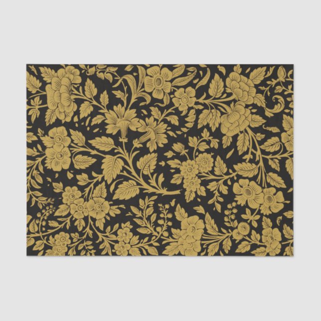 Papel De Seda Antique Gold Floral Indian Lac-work Black Pattern (Anverso)