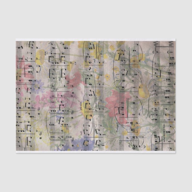 Papel De Seda Antique Spring Floral Music Notes Decoupage (Anverso)