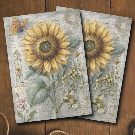 Papel De Seda Antique Sunflower Botanical Ephemera Decoupage