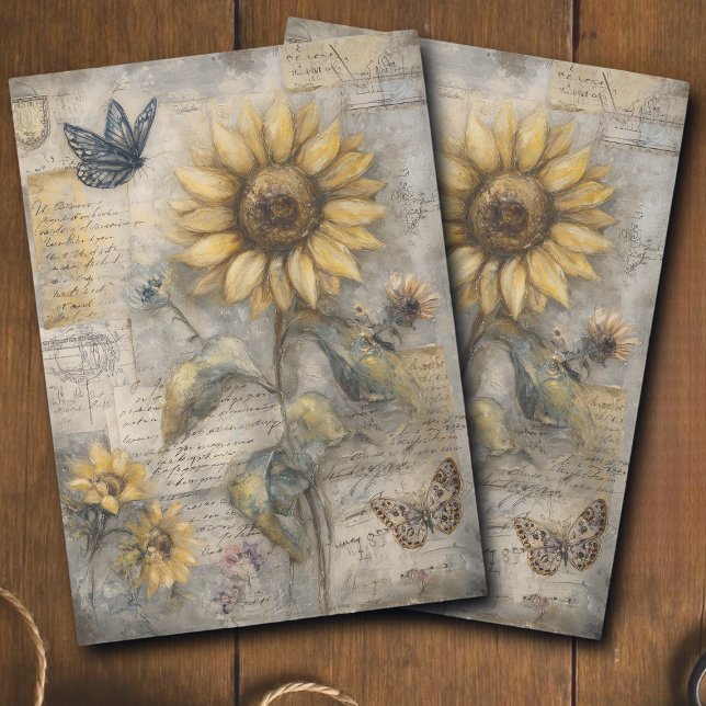 Papel De Seda Antique Sunflower Postcard Ephemera Decoupage (Subido por el creador)