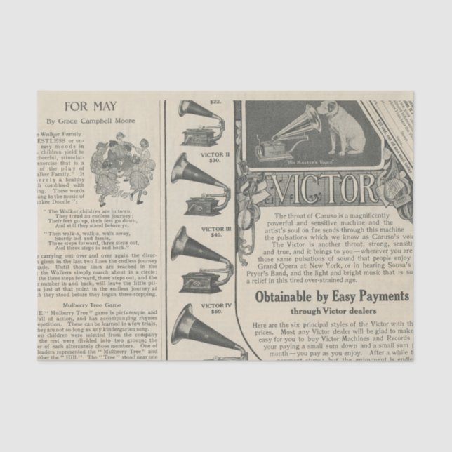 Papel De Seda Anuncio Antiguo de Fonógrafo (Anverso)