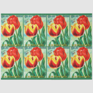 Papel De Seda Anuncio de jardín antiguo, tulipanes rojos amarill