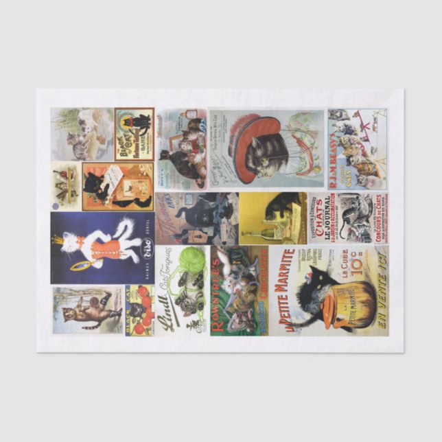 Papel De Seda Anuncios de cosecha auténticos (no de IA) con gato (Anverso)