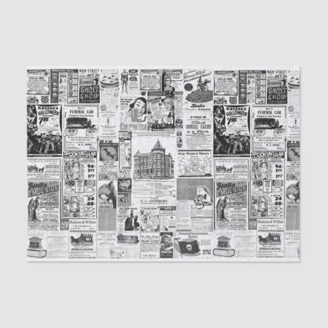 Papel De Seda Anuncios de periódicos de Halloween de época (Anverso)