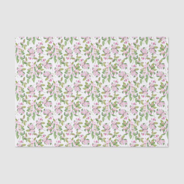 Papel De Seda Apple rosado florece estampado de flores en blanco (Anverso)