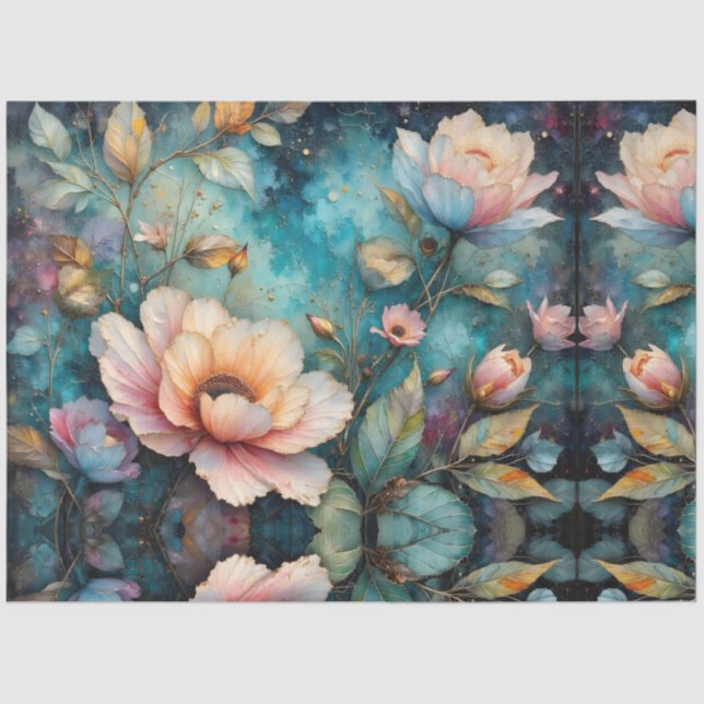 Papel De Seda Apricot Floral Tapestry on Teal (Anverso)